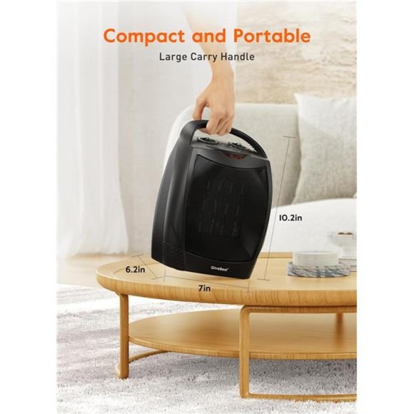 Portable Electric Space Heater, 1500W/750W Ceramic Heater with Thermostat - Picture 4 of 7